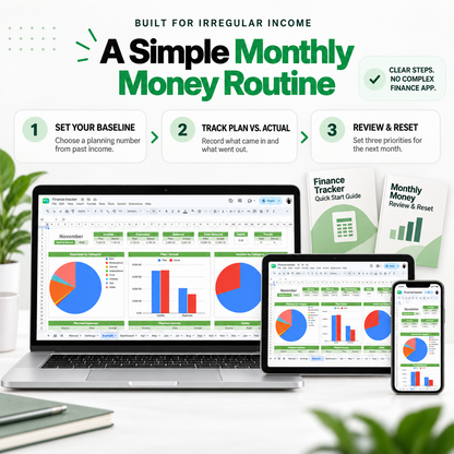 Three-step monthly money routine for setting a baseline, tracking plan versus actual and reviewing priorities