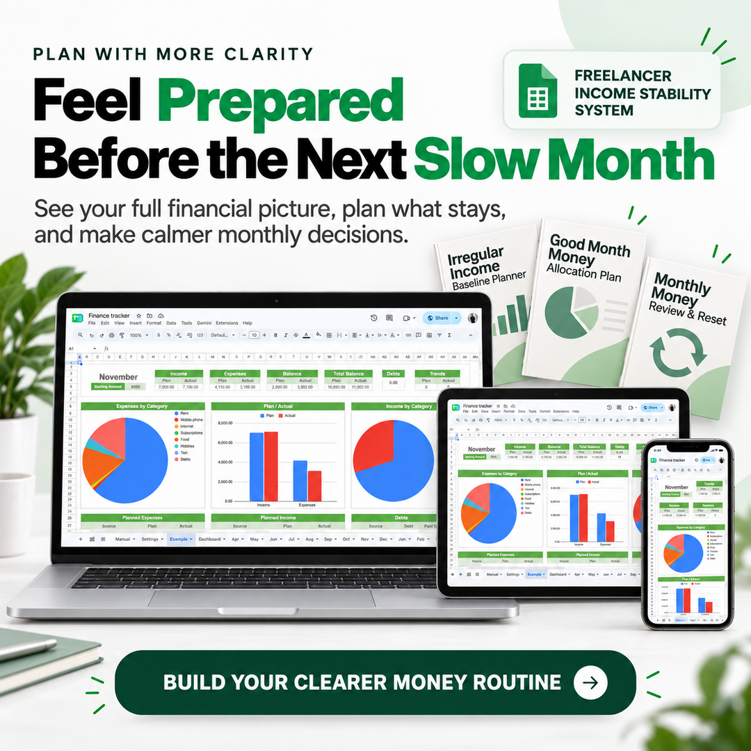 Finance Tracker and guided tools helping freelancers prepare for slower income months with more clarity